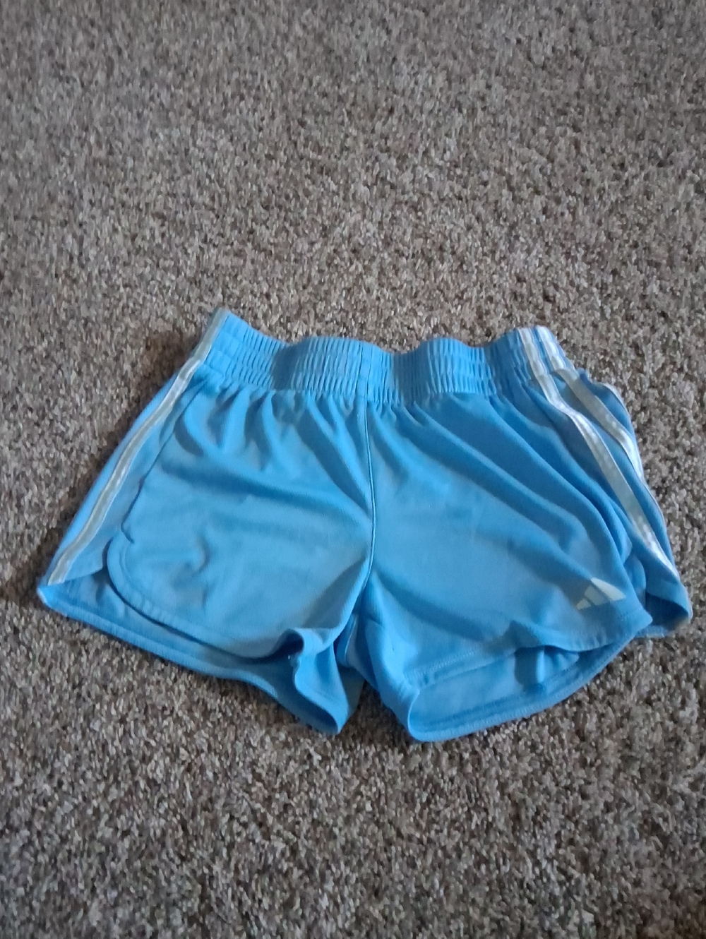 adidas Sky Blue Girls' Athletic Shorts with White Side Stripes